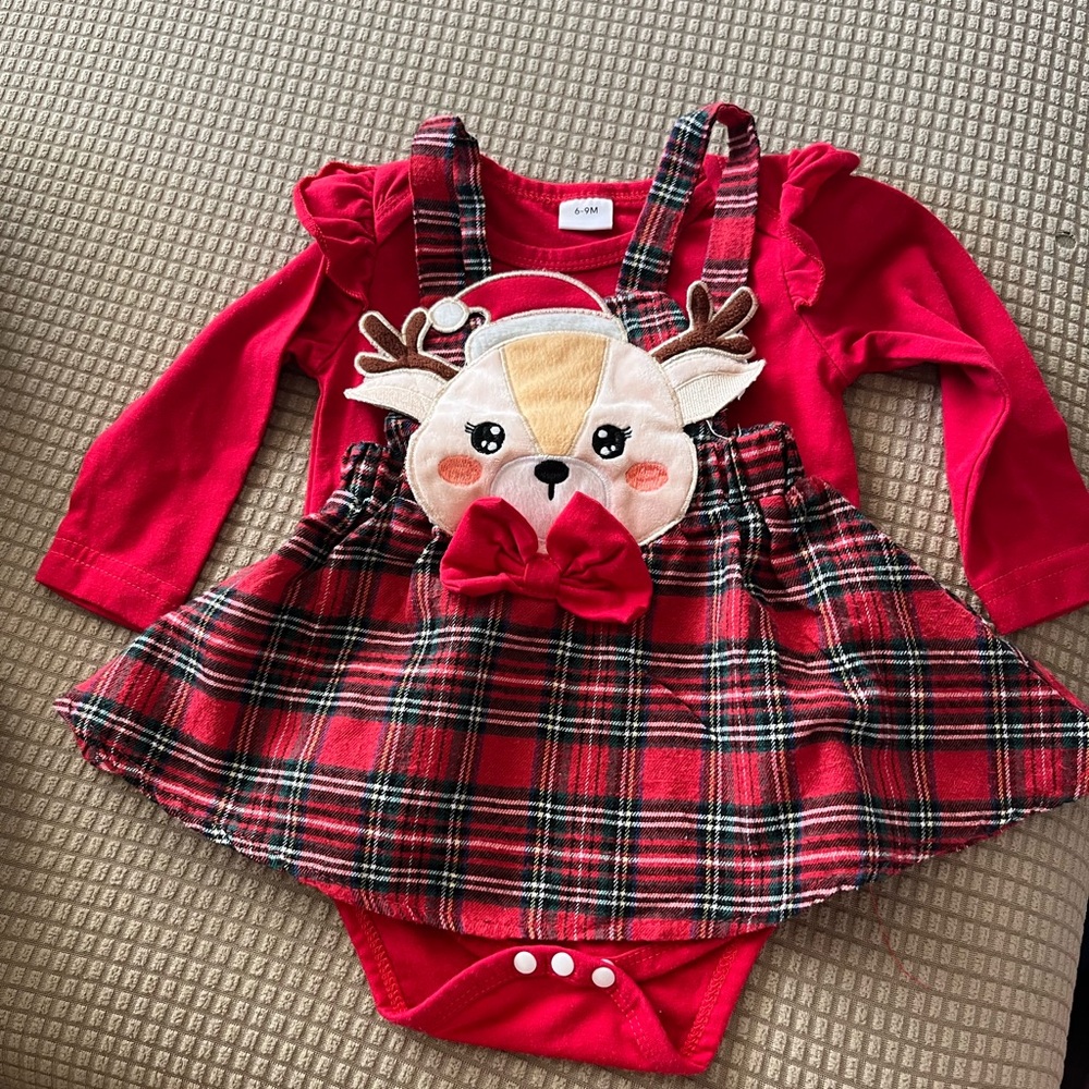 Red Plaid Reindeer Baby Outfit